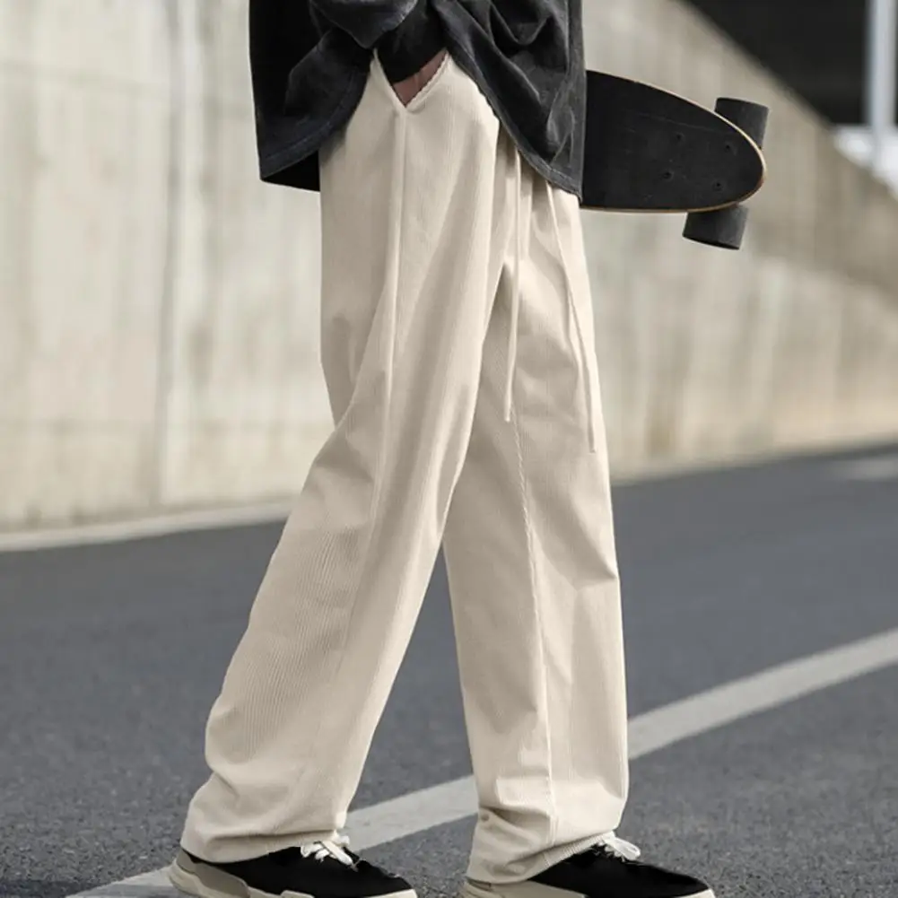 

Elastic Waist Pants Men Wide Leg Pants Cozy Stylish Men's Winter Sweatpants Wide Leg Elastic Waist Deep Pockets for Comfort