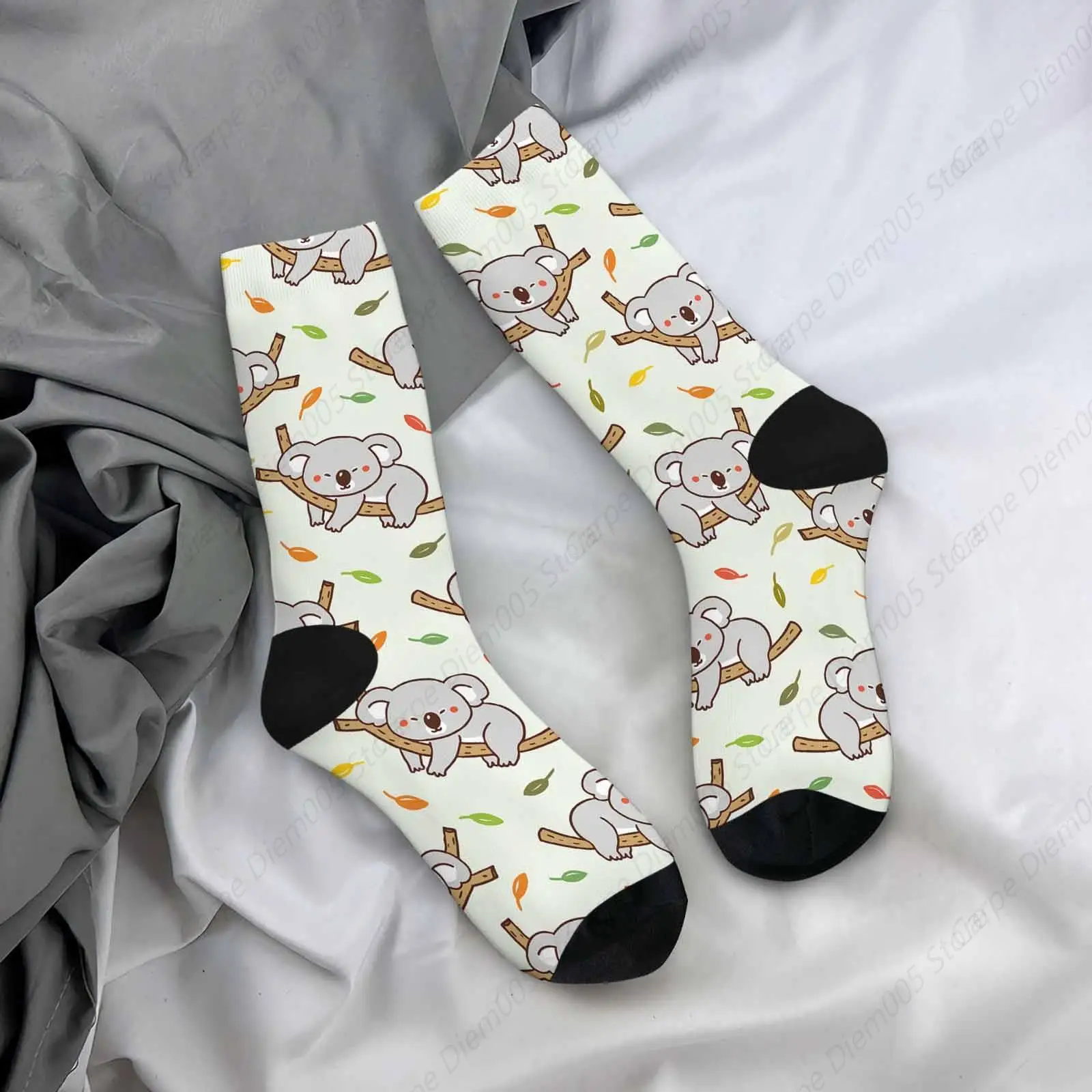 Animal Koala Funny Novelty Crazy Crew Socks Branch Leaf Wildlife Cute Nature Mens Socks for Women Gifts Dress Socks