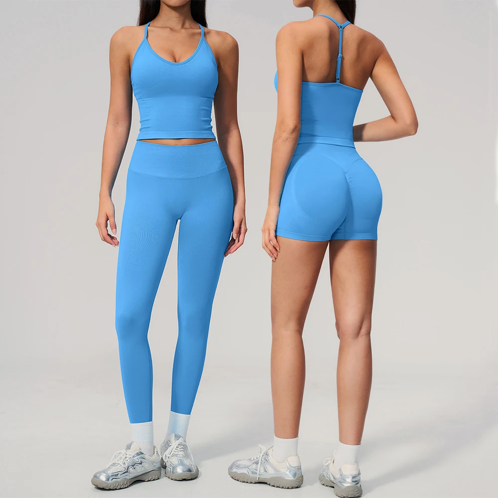 

Seamless 2 Pieces Yoga Set Women Backless Tank Tops High Waist Scrunch Leggings Gym Suit Fitness Clothes Workout Outfit Yoga Set