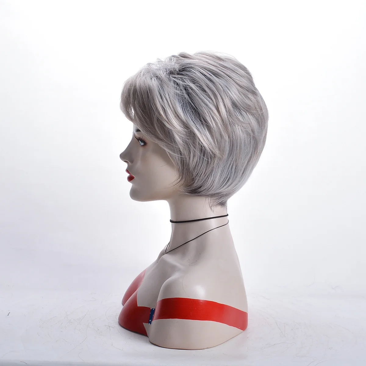 رمادي أبيض أومبير شعر مستعار قصير مستقيم للنساء مقاومة للحرارة الألياف الاصطناعية غطاء شعر مستعار كامل #4