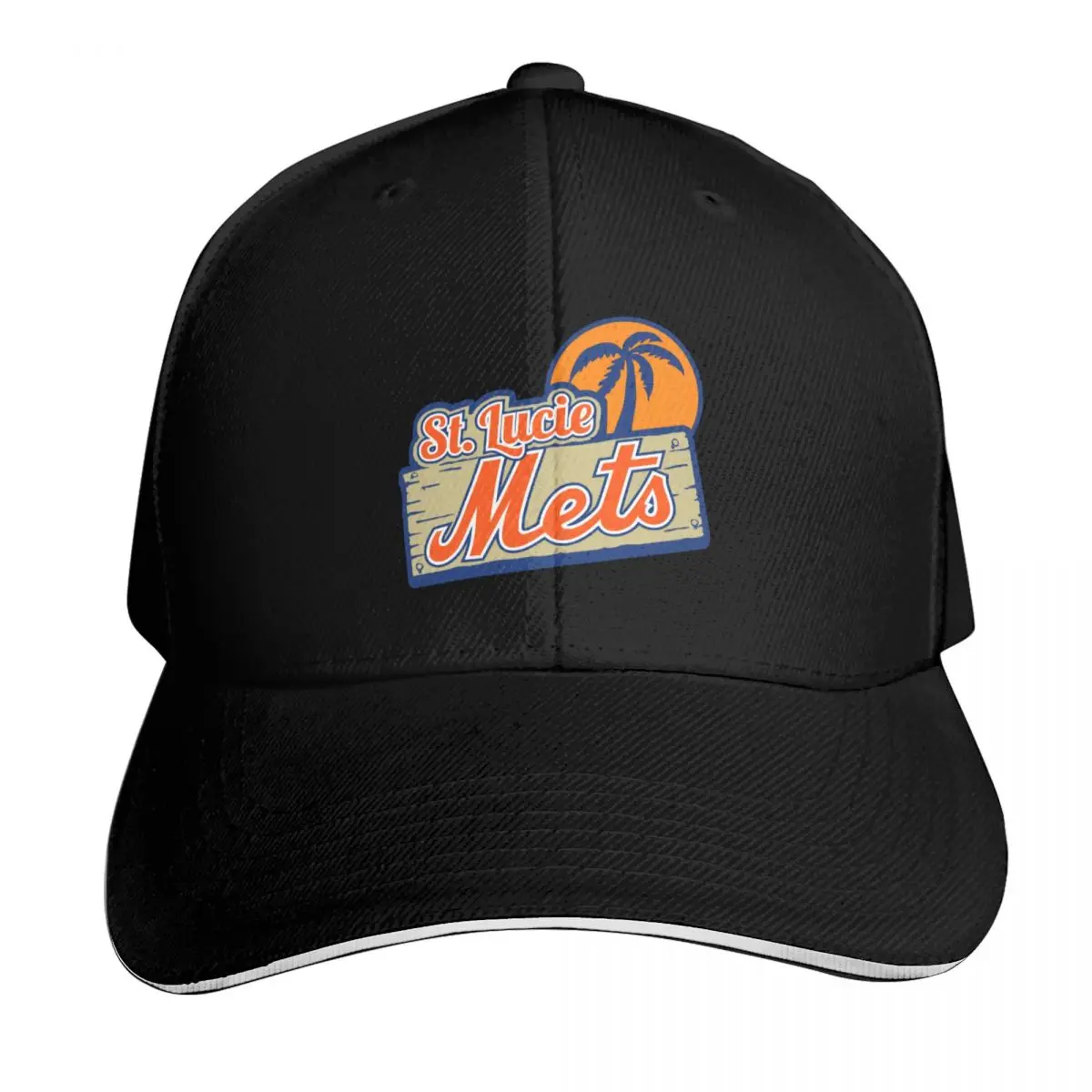 The St-Lucie-Mets Logo Baseball Cap Cotton Twill Breathable Contrast Two Tone Brim Snapback Flat Bill