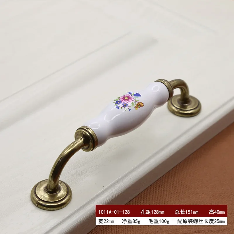 European style modern minimalist zinc alloy ceramic handle cabinet single hole pulls pastoral furniture cabinet door handles