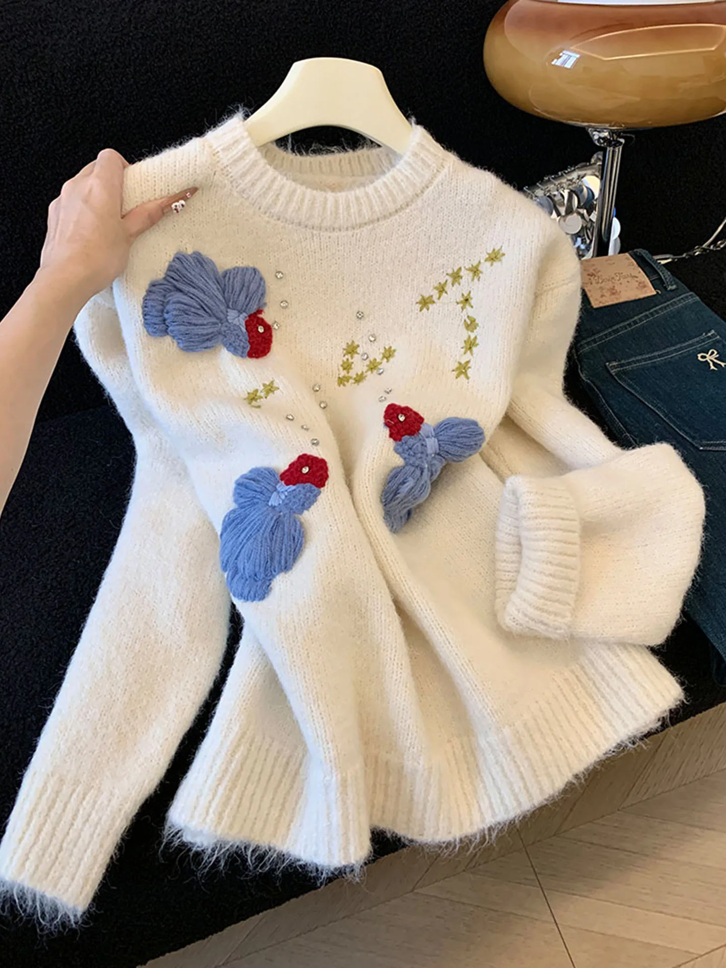 

Emily Clud Recommended Goldfi Embroidery Oversized Knitted Sweater Women's Autumn Winter Warmth Beautiful Outerwear Top