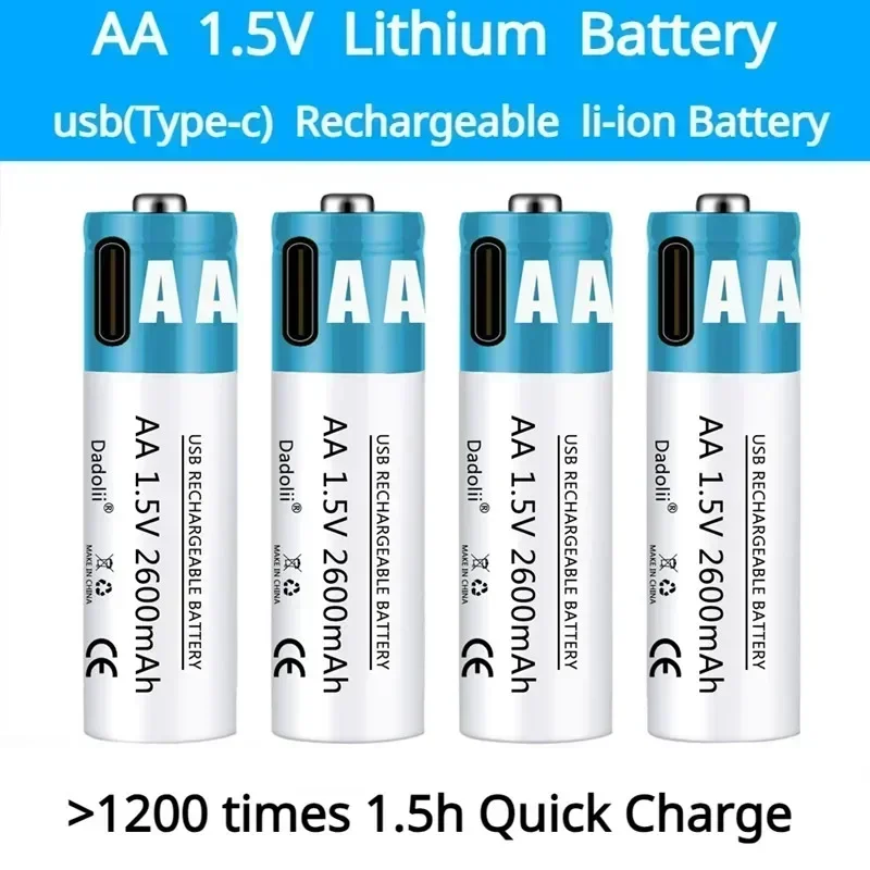 

AA Battery USB1.5V AA 2600mAh USB rechargeable li-ion battery for remote control mouse small fan Electric toy battery + Cable