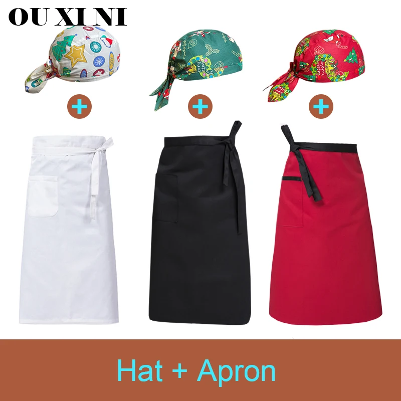 Gorro de Chef de Navidad para Catering, delantal de cocina para restaurante, Hotel, juego de delantal, gorras, panadería, cafetería, camarero, gorro de trabajo, delantal con logotipo personalizado