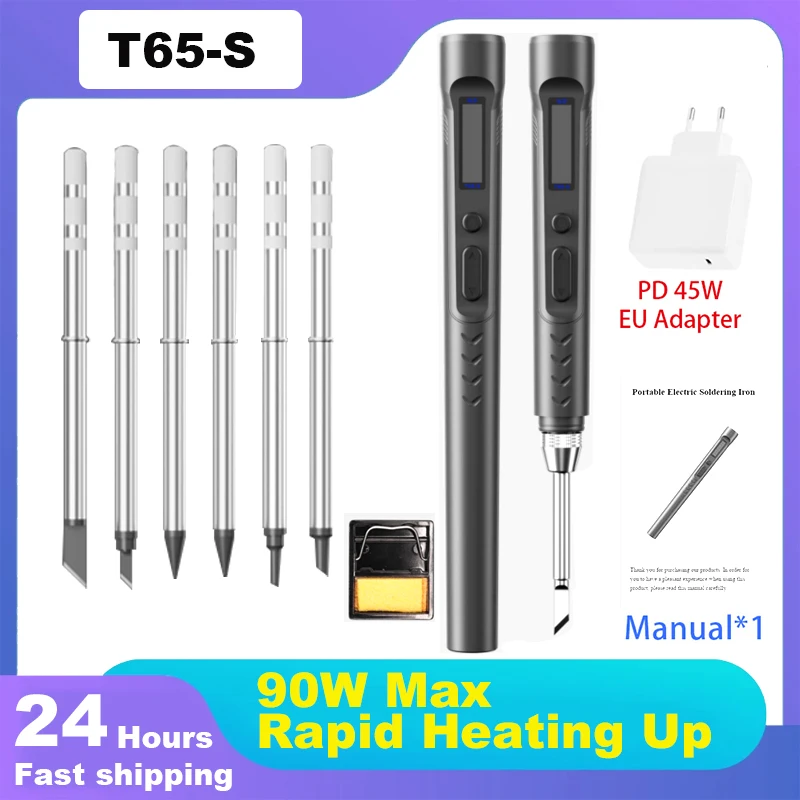 T65-S Smart Electric Soldering Iron DC 90W PD 65W Adjustable Constant Temperature Fast Heat Portable Digital Welding Station Set