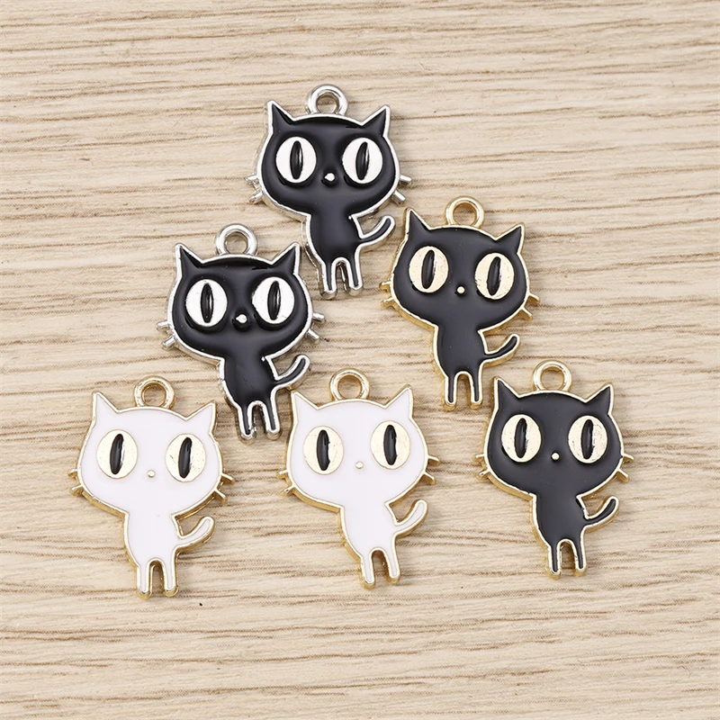 10 Stück 14x18mm Cartoon-Tier-Charms Emaille-Katzen-Anhänger für die Herstellung von Ohrhängern, Halsketten, DIY-Handwerk und Schmuckzubehör – Detail 7