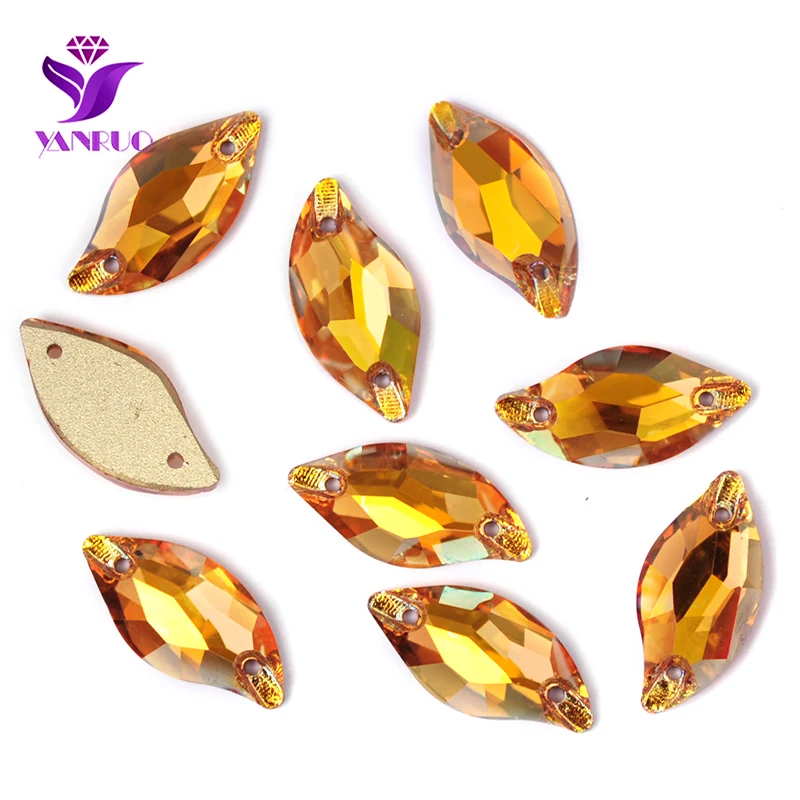 YANRUO 3254 Leaf Metallic Sunshine Strass Crystal Flatback Gems Sew On Crystal Diy Gems Needlework Rhinestones For Clothes