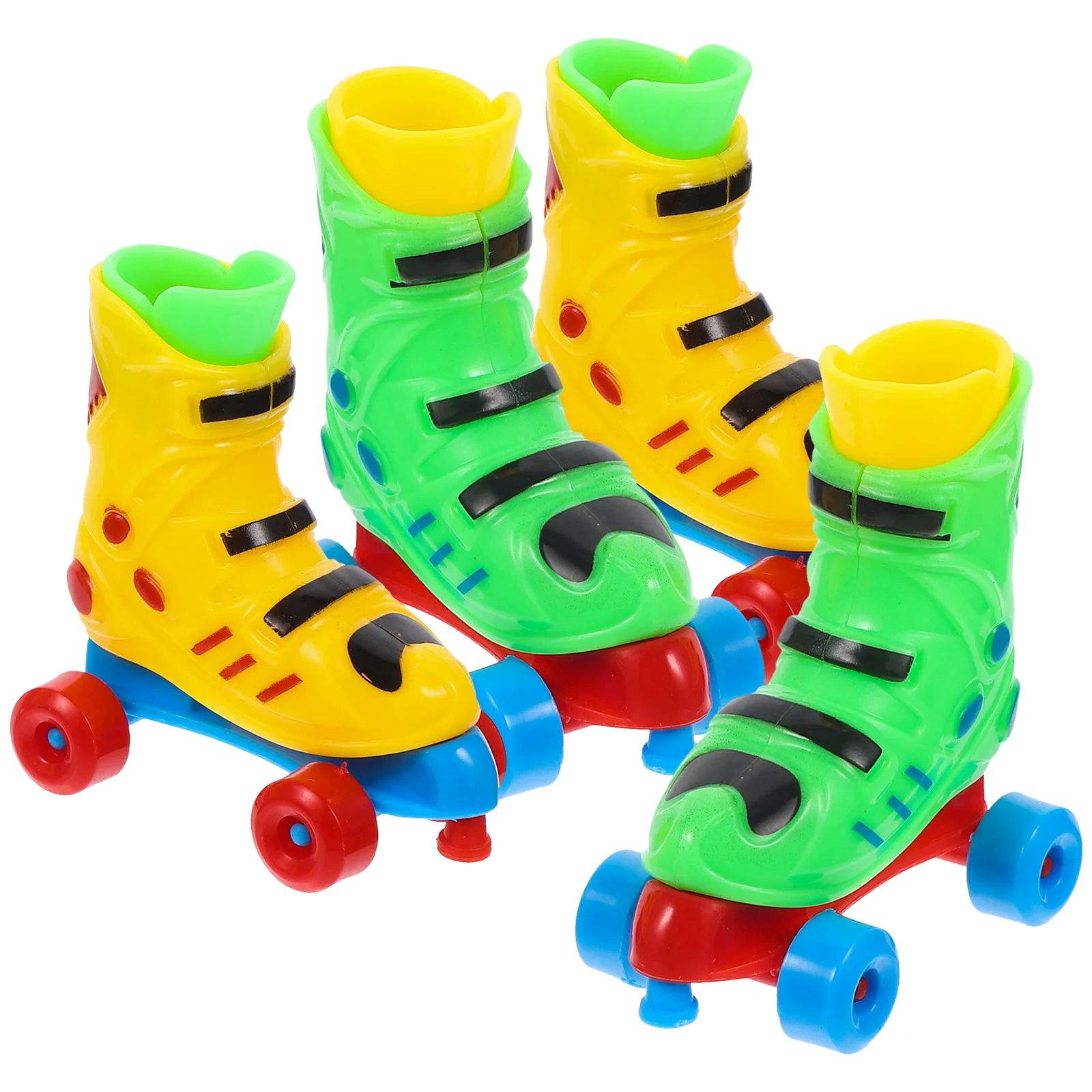 

2 Pair Finger Roller Skates Double Row Colorful Plastic Desk Toy Sports Compact Skate Toys Set Random Color