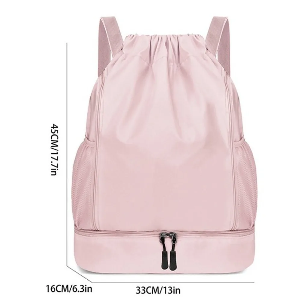 Large Capacity Sports Drawstring Backpack with Shoe Compartment Oxford Cloth Drawstring Sports Bag Adjustable Straps Lightweight