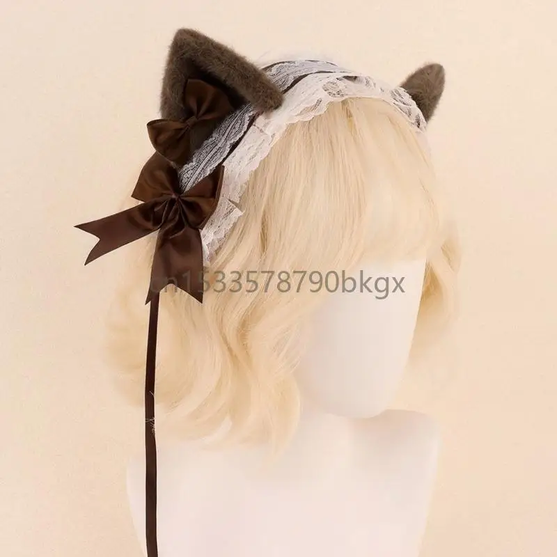 

Stylish Kitten Headpiece Proms Birthday Hairbands White Headwear Halloween Bows Adorkable Hair Headwear J78E