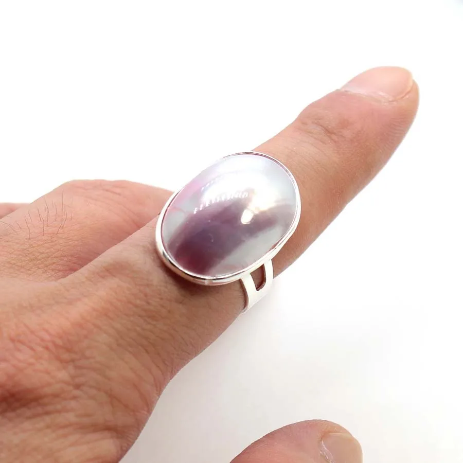Anillos Ajustables de Concha Mabe para Mujer, Joyería de Fiesta, Concha Mabe Natural, Anillo de Dedo Multicolor Aleatorio, Regalos para Hombre