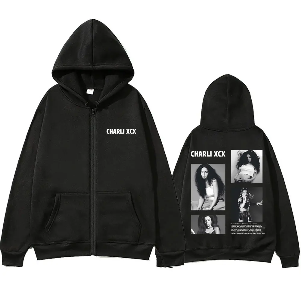 Singer Charli XCX Zipper Hoodie Autumn Winter Men Women Clothing Fleece Cotton Zip Up Jacket Unisex Oversized Zip Up Sweatshirt