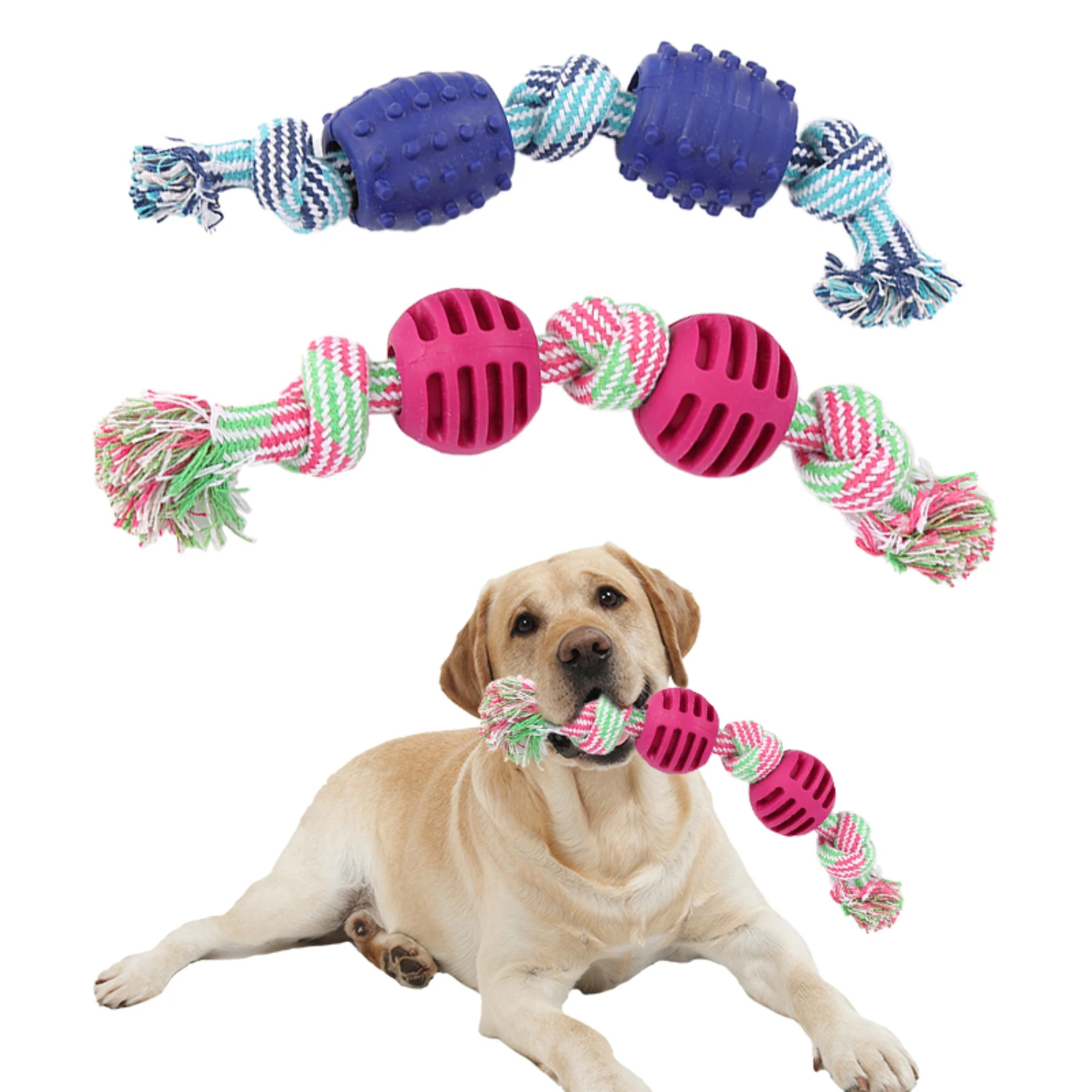 

Double knot cotton cord with ball dog toy teeth grinding toy teeth cleaning pet products