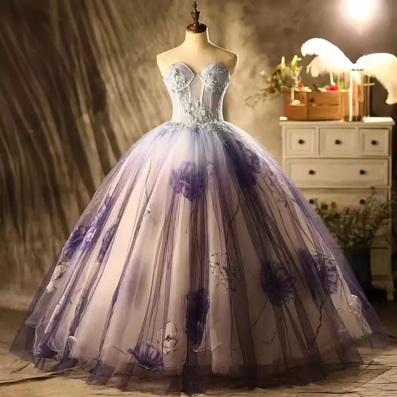 Real Picture Vintage Ball Gown Dancing Prom Dresses Sweetheart Corset Floor Length Vestido De xv Anos 16th Girl Quinceanera Wear