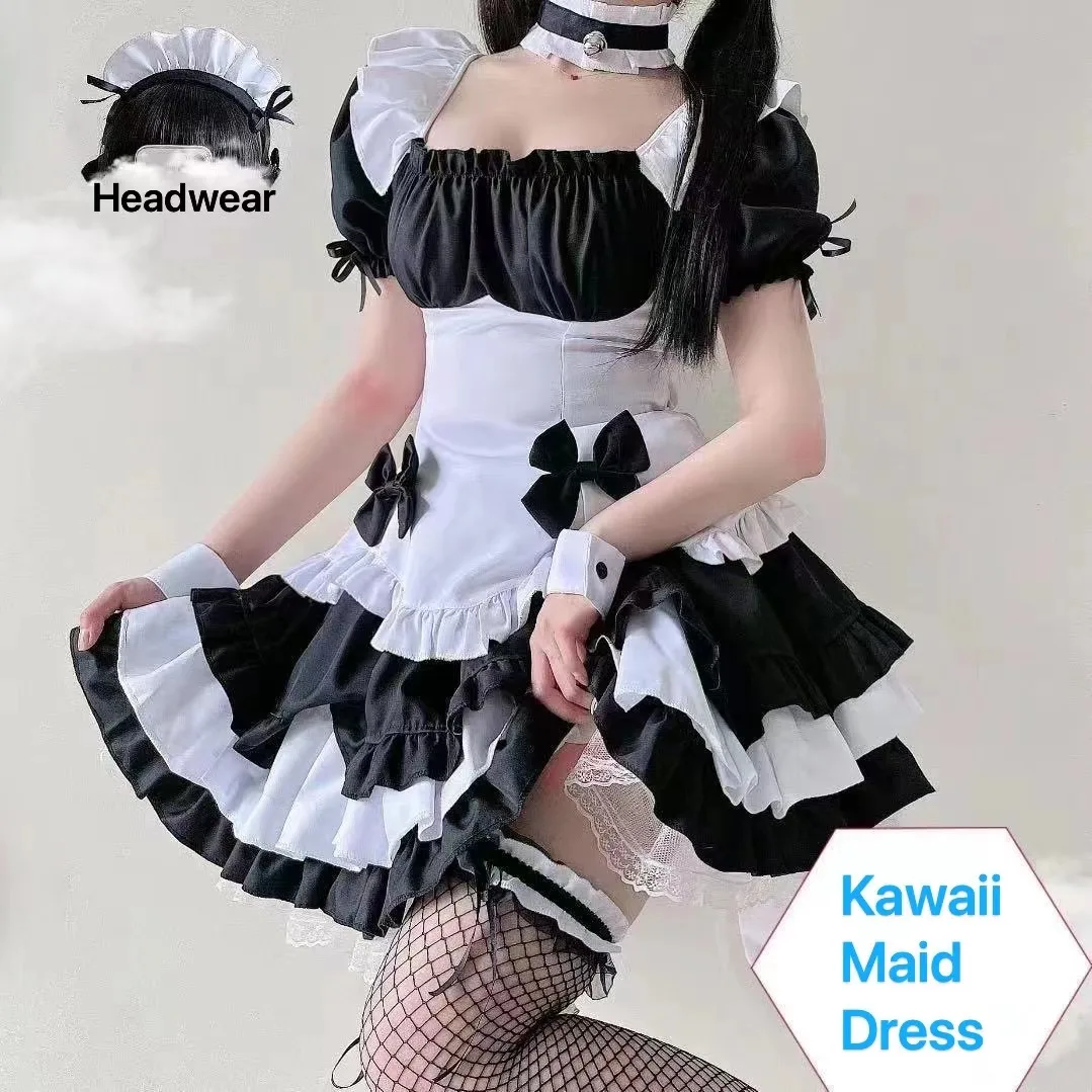 Lolita Maid Dress for Daily Kawaii Soft Girl JapaneseOutwear Large Size Tie up Maid Anime Costume Stage Performance Cosplay