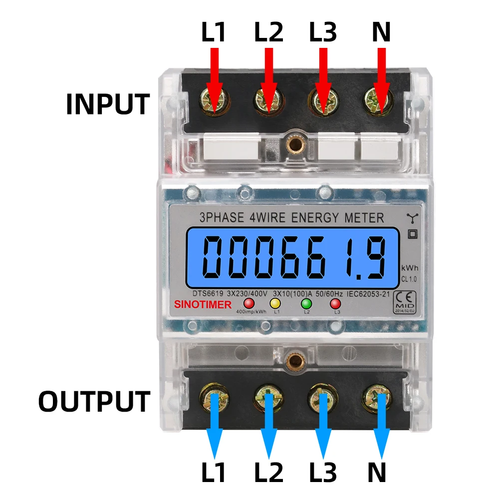 230/400V 100A LCD Digital Display Multimeter Backlight Power Meter Energy Meter Smart Electric Meter 3 Phase Wattmeter Kwh Meter