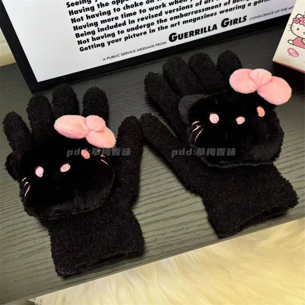 Hello Kitty Glove MINISO Cartoon 3d Doll Keep Warm Cold Proof Glove Operation Convenient Finger Glove New Year Christmas Gift