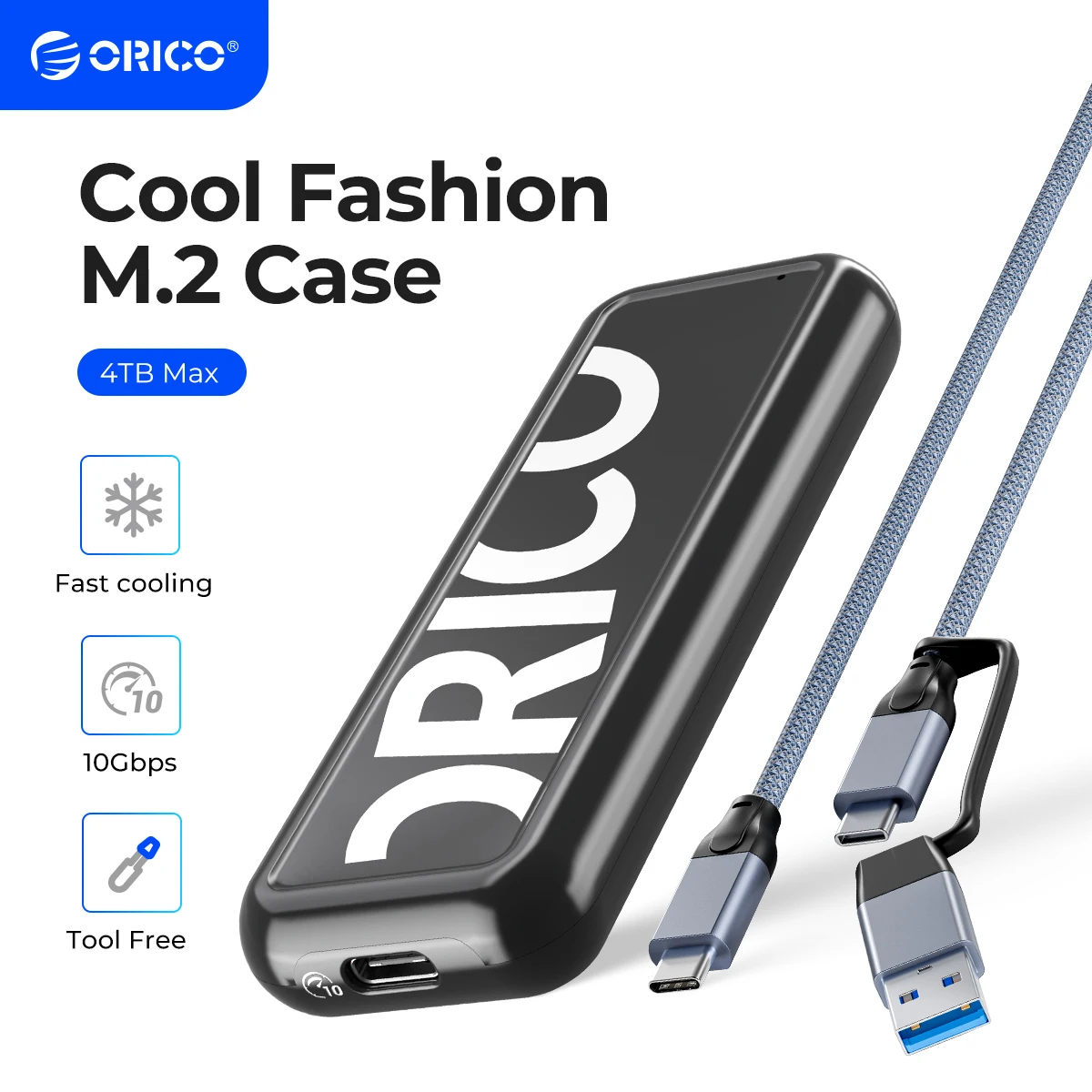 

Корпус ORICO New Trend M2: USB 3.2 Gen2 Type-C, 6 Гбит/с/10 Гбит/с, классический красный черный, Smart Sleep