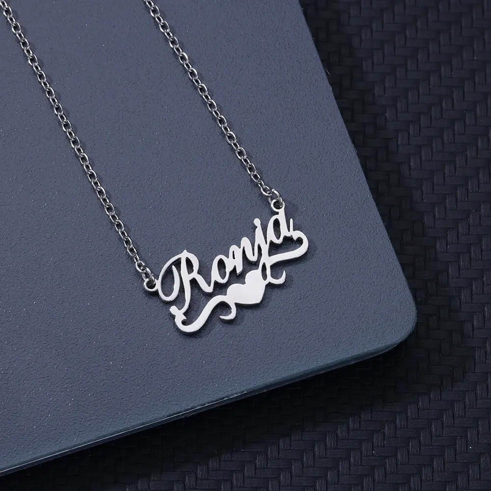 

Custom Name Necklaces for Women Personalized Heart Ribbon Pendant Necklace Customized Nameplate Stainless Steel Jewelry 2023