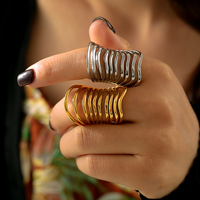 Multi Layer Hollow Stainless Steel Rings For Women Men 18k Gold Plated No Tarnish Rock Style Women's Chunky Ring Couple Jewelry
