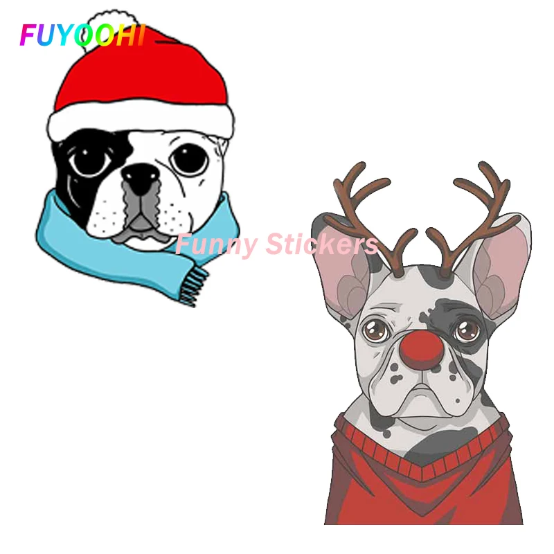 FUYOOHI Play Stickers for CHRISTMAS FRENCH BULLDOG Car Stickers Vinyl Material Scratch-Proof Car Accessories Decora Decal Tion