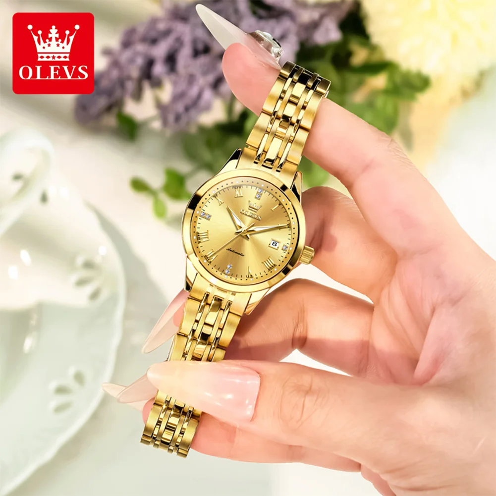 OLEVS 7062 Dameshorloge Luxe merk Automatisch mechanisch horloge Originele mode Romeinse schaal Kalender Waterdicht dameshorloge Relo