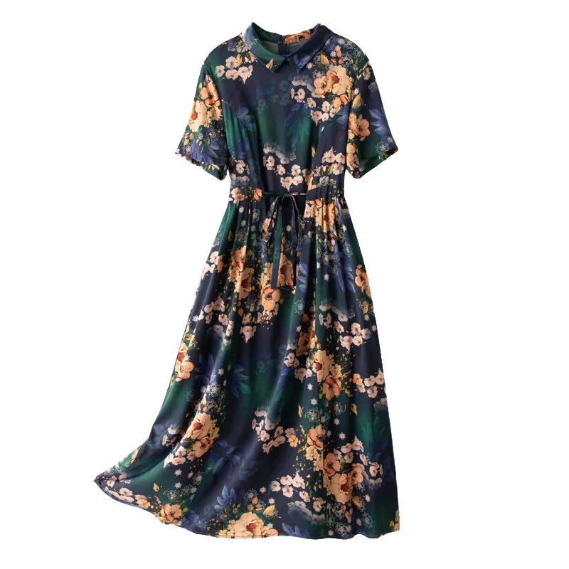 Birdree-vestido Retro de seda de morera de 19MM, 89.2%, primavera y verano, manga corta, estampado, con cordones, cintura adelgazante, nuevo, D3D012QC, 2024