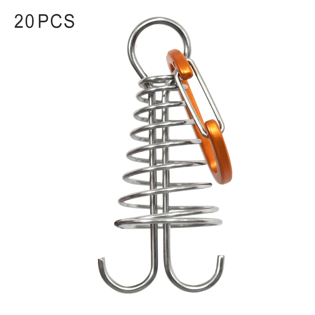 20 Pieces Deck Anchor Pegs Retractable with Spring Buckle Tent Nails Canopy Accessories Outdoor Supplies Large fishbone type