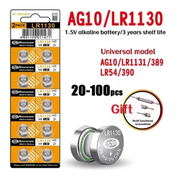 20-100PCS AG10 LR1130 Batteries 389A LR1130 LR54 L1131 SR1130 1.55v Button Cell Coin Battery for Watches Calculators Lasers