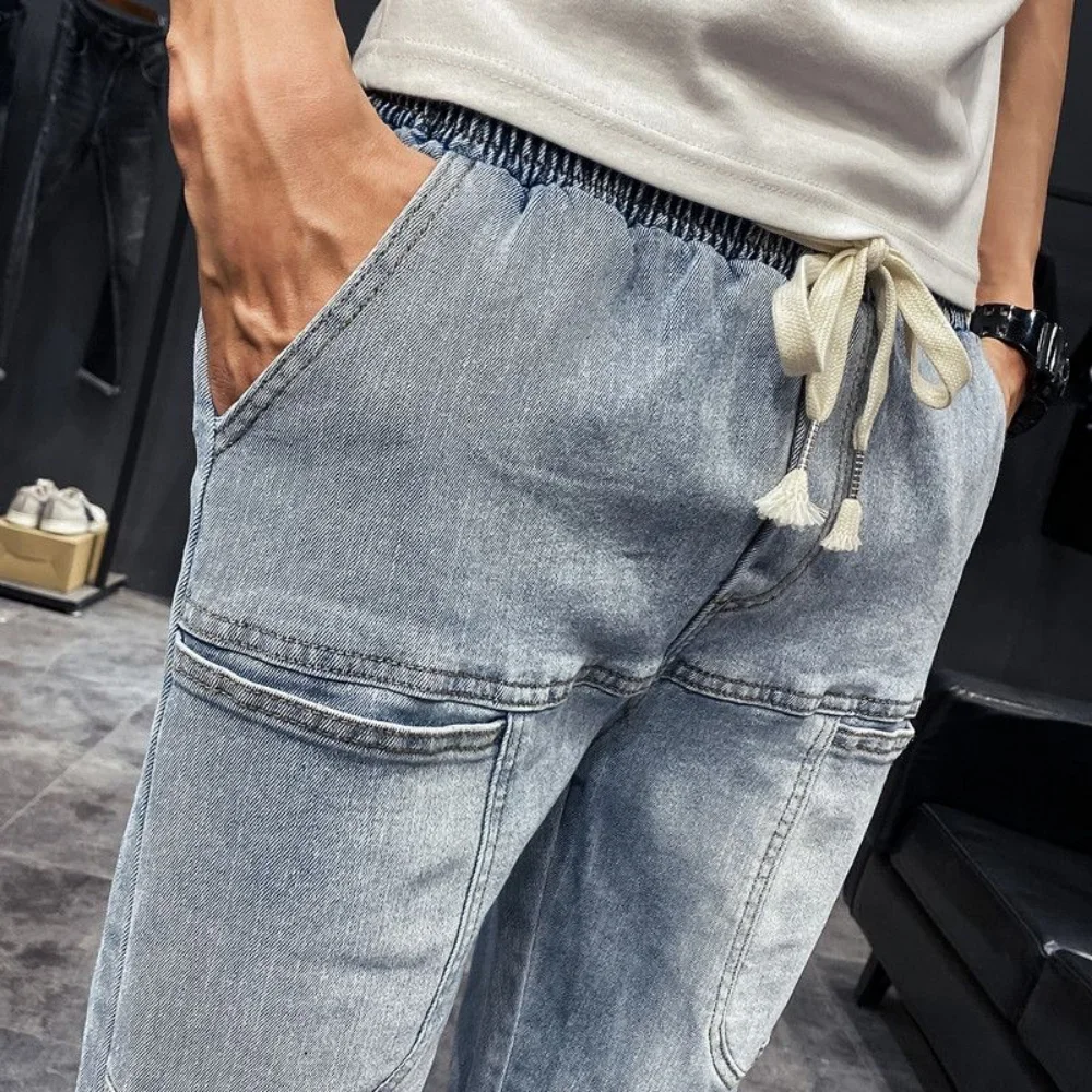 2025 nova primavera verão calças de brim masculinas vintage cor sólida elástica clássico jeans masculino magro moda denim calças masculinas carga