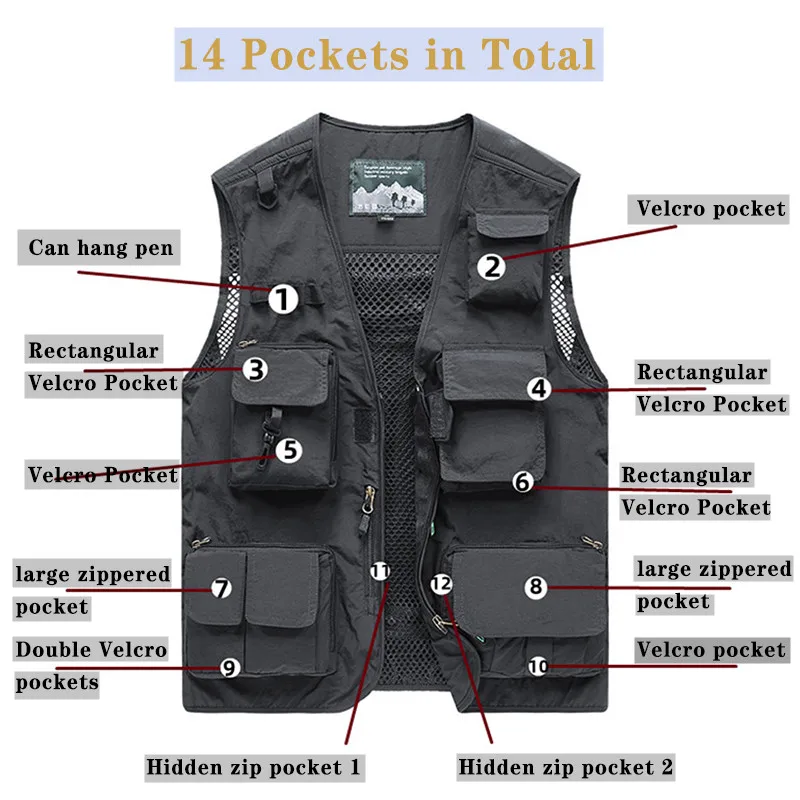 6XL 14 Pockets 2023 New Mens US Tactical Hiking Fishing Vest Man Photographer Waistcoat Mesh Cargo Sleeveless Jacket Tool Vest