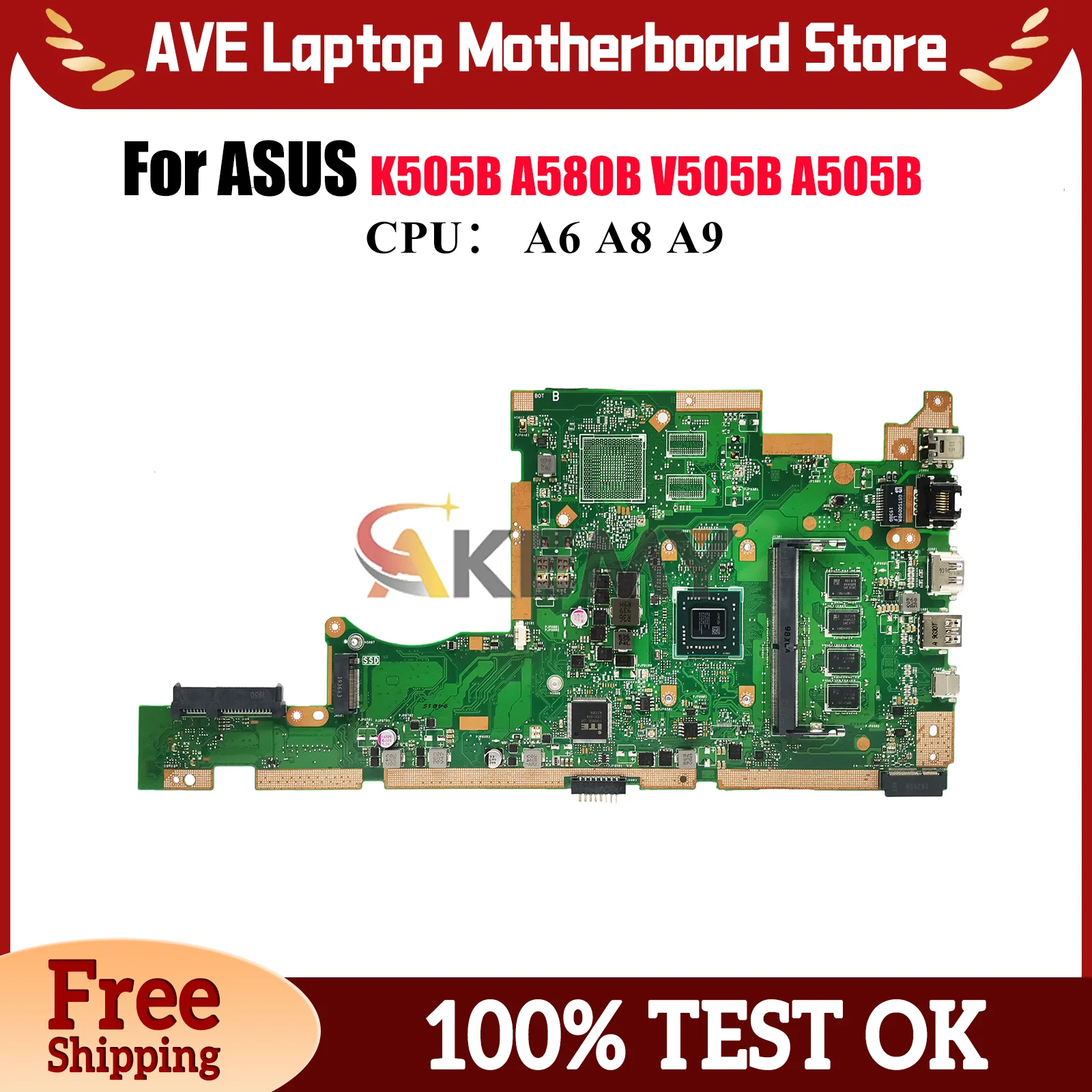 

X505BA Laptop Motherboard For ASUS VivoBook X505BA A505B V505B X505BP K505B A580B X505B Notebook Mainboard With A6 A8 A9 CPU stk