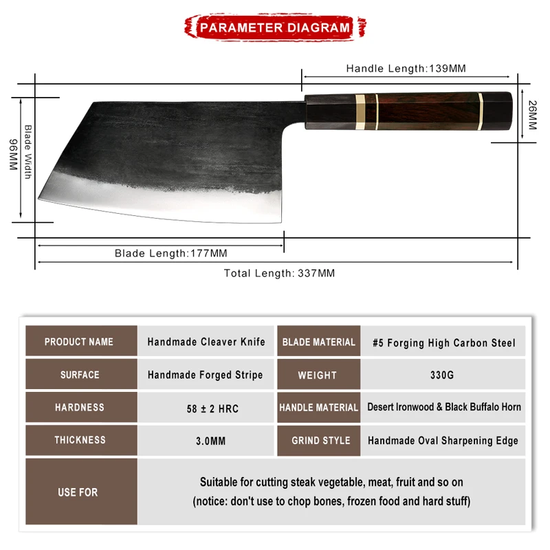 Cuchillo de cocina chino profesional de 7 pulgadas, cuchillos de Chef hechos a mano, de acero inoxidable forjado, para carne, fileteado de pescado, GRANDSHARP