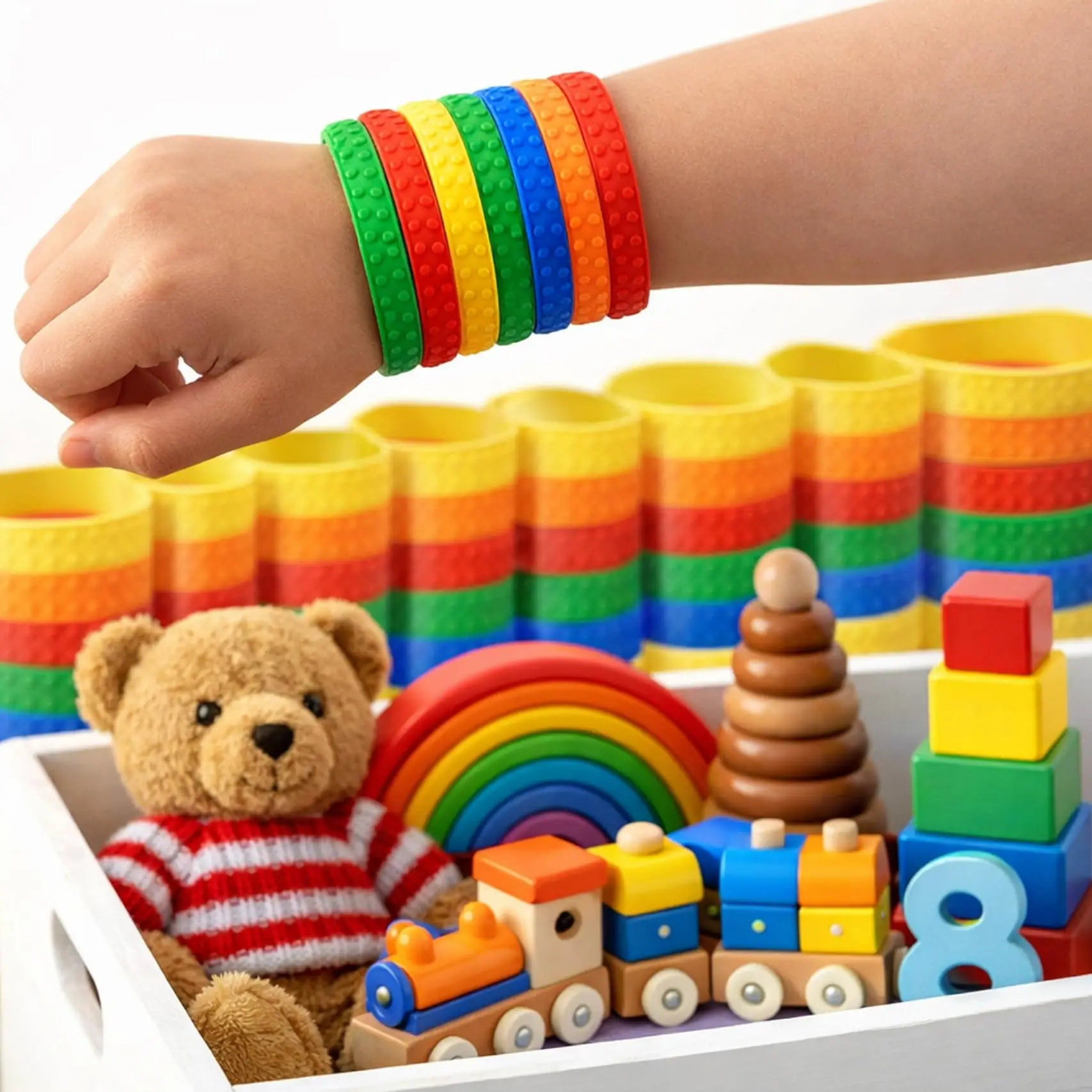 2pcs Building Block Bracelets Colorful Brick Silicone Wristbands Goodie Bag Carnival Prize Party Favors Birthday Gifts