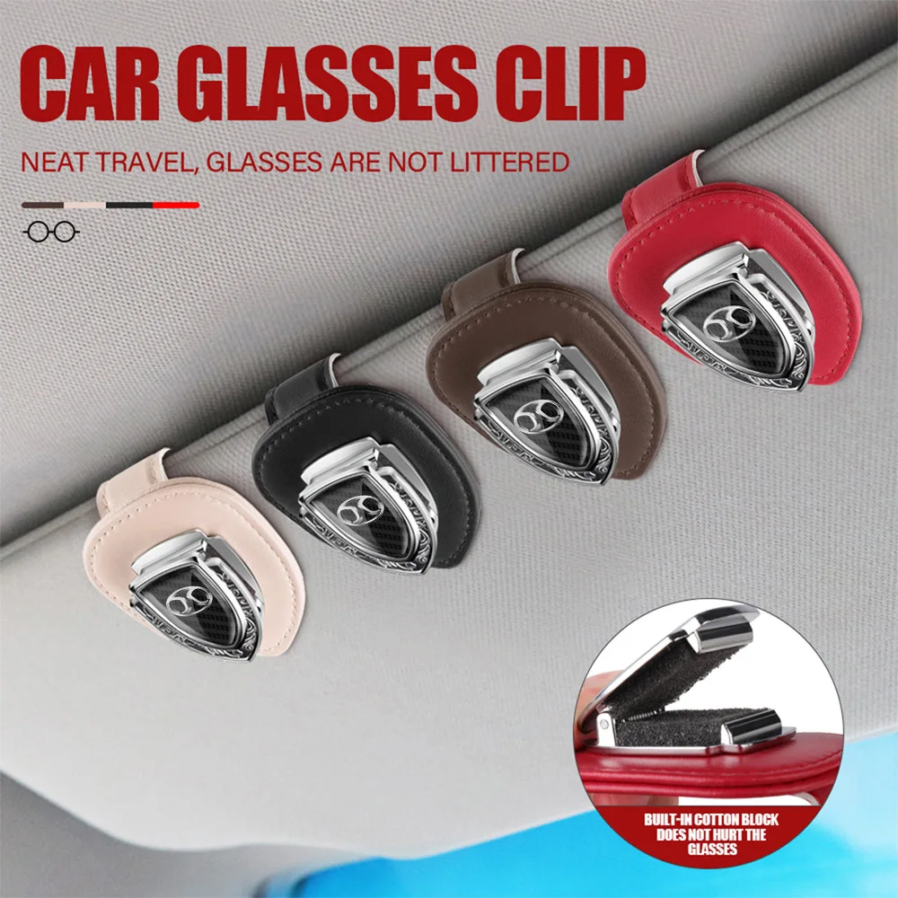 1X Car Glasses Holder Ticket Card Holder Car Sun Visor Metal Leather Sunglasses Holder For BAIC Shenbao EU5 D50 BJ40 X25 X55 X35