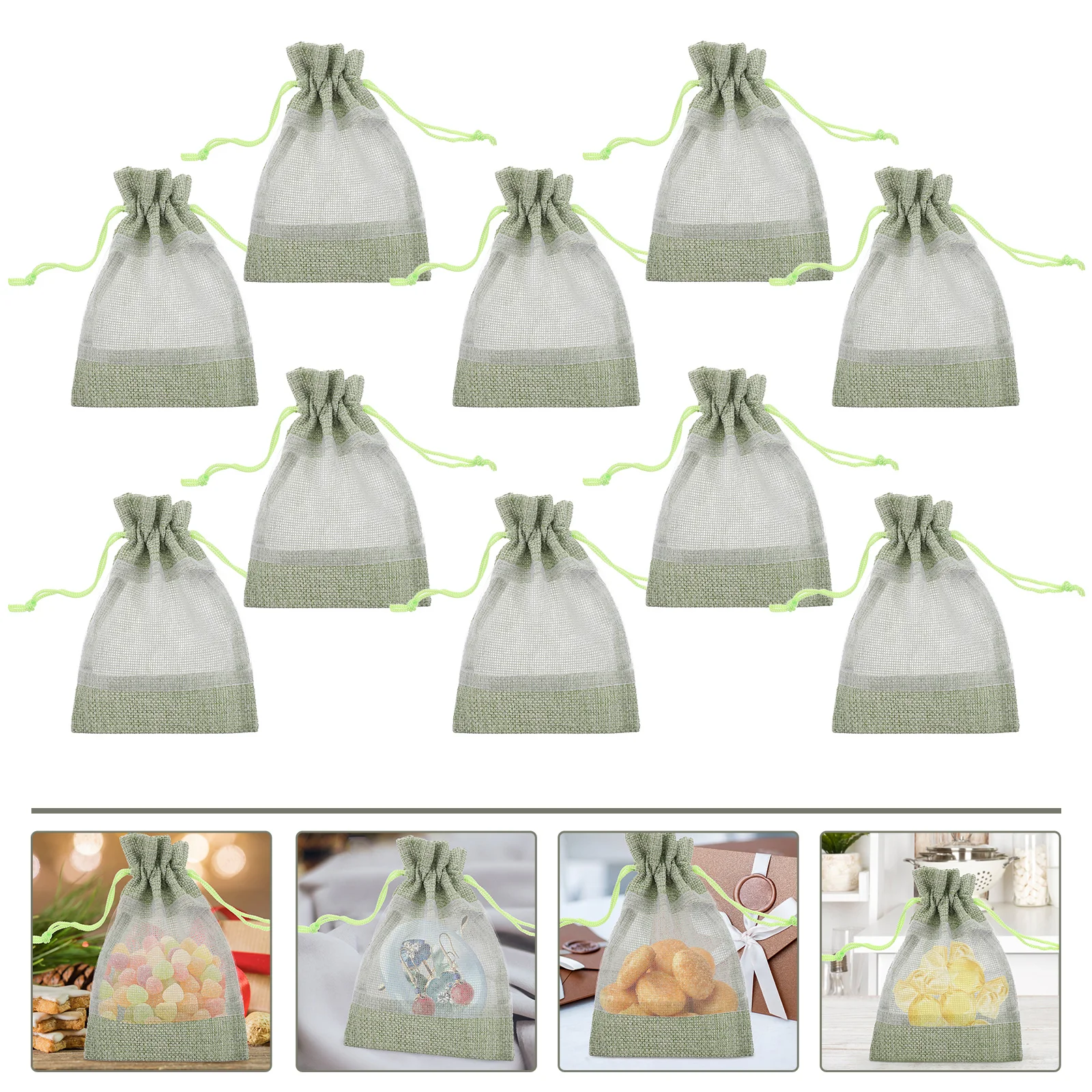 10 Pcs Aromatherapy Bag Candy Bags Drawstring Storage Pouch Clear Window Cloth Bulk Small Linen Travel Jewelry