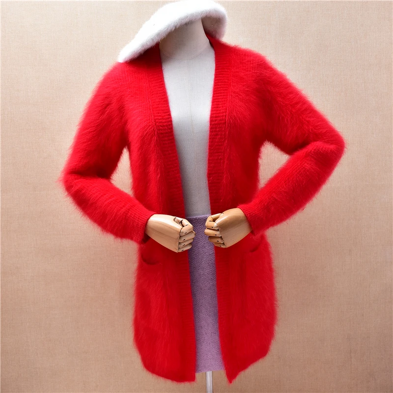 

Pull Femme Woman Clothes Christmas Red Pure Hairy Mink Cashmere Knitted Slim Cardigans Mantle Angora Sweater Jersey Fall Tops