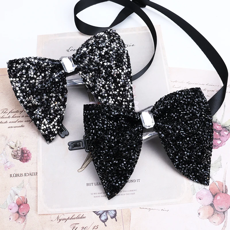 Nowa moda Solid All Rhinestone Big Bowtie Black Shiny Fashion Bow Tie Dla mężczyzn Biznesowe krawaty ślubne Akcesoria do prezentów