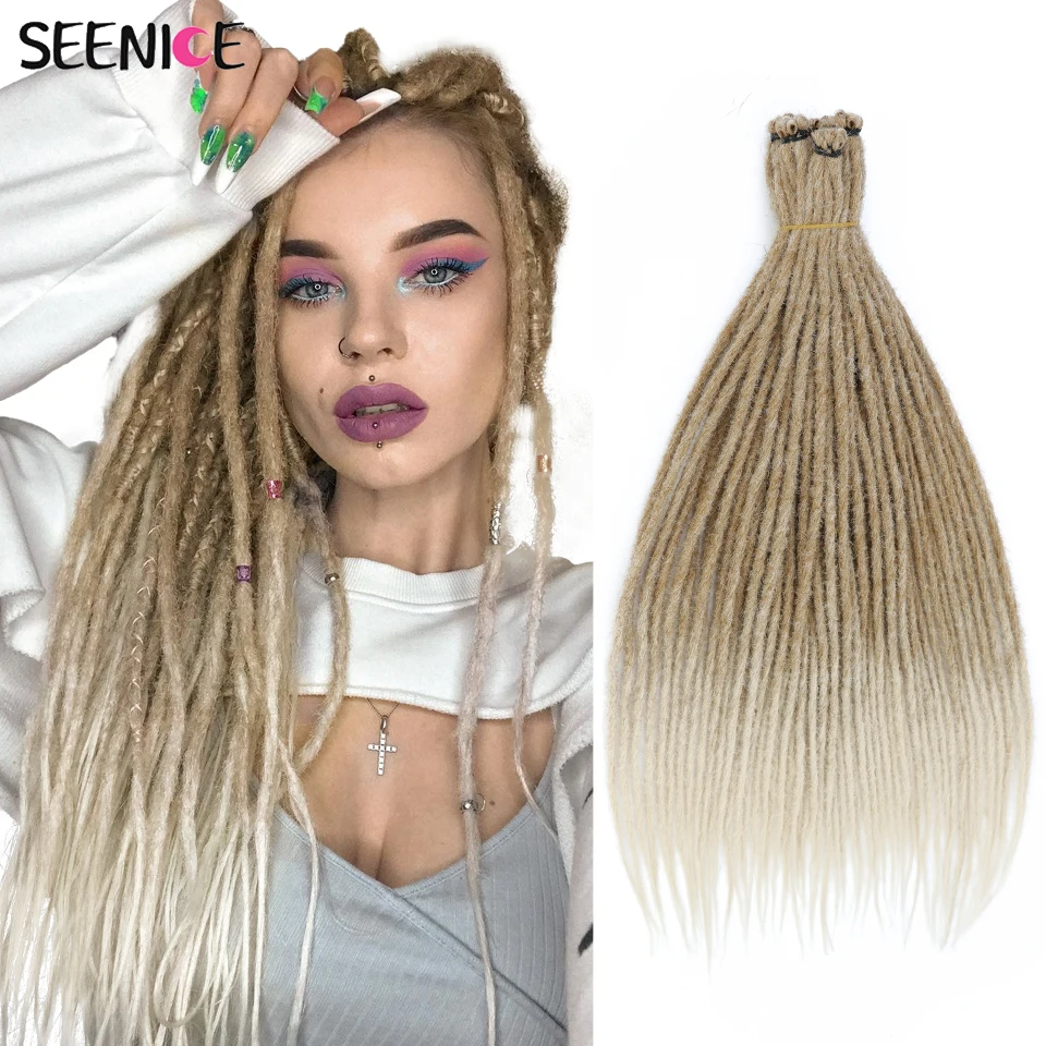 SEENICE – Extensions de Dreadlock synthétiques faites à la main, cheveux naturels lisses tressés au Crochet pour femmes et hommes Afro, ombré noir brun