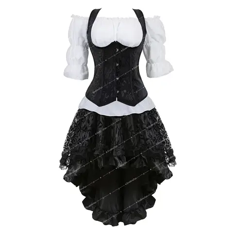 Woman Corset Skirt Blouse Gothic Straps Bustier Vintage Floral Corsage Underbust Engagement Party Costumes Halloween Outfits