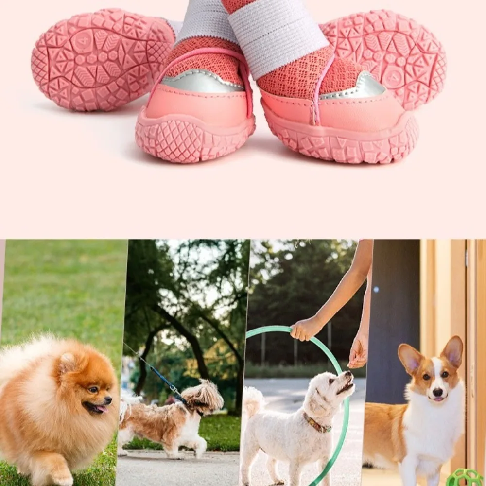 4pcs/set Durable Breathable Dog Boots Anti-Slip Wear-resistant Dog Shoes Waterproof Soft Puppy Mesh Shoes Running