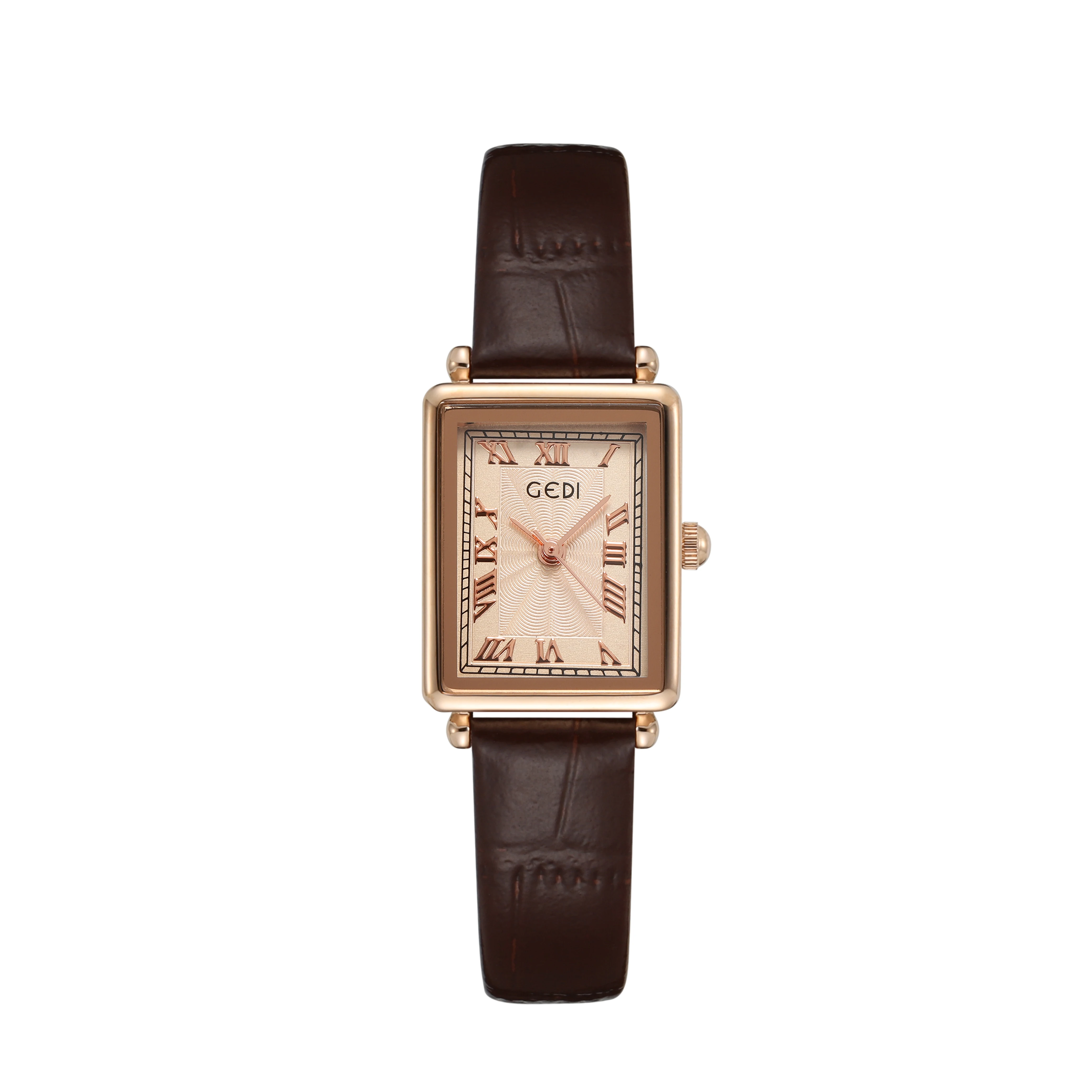 Women's Roman Retro Style Small Square Dial Student Versatile Bamboo Pattern Leather Belt Quartz Waterproof Watch