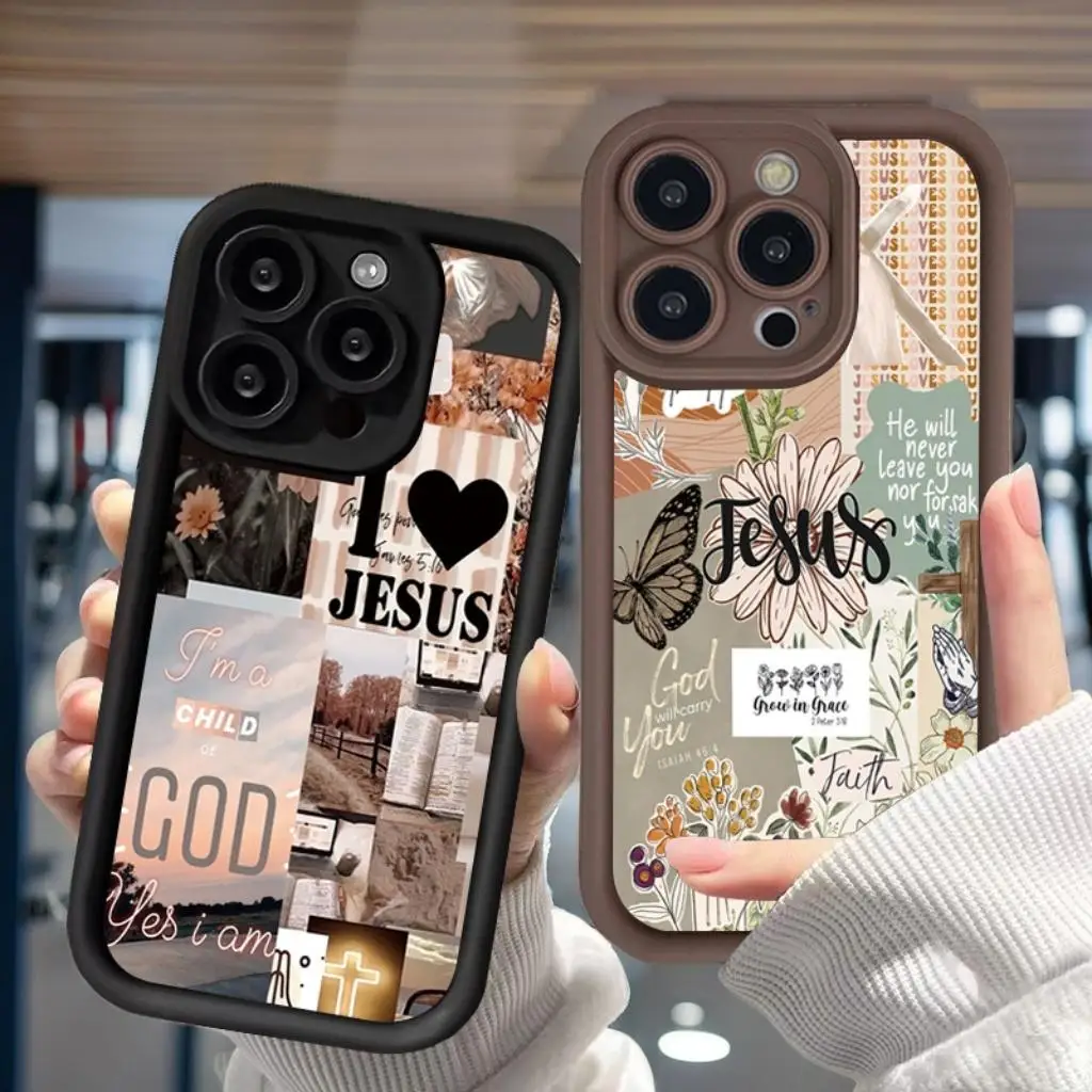 يسوع الكولاج نمط سميكة للصدمات جراب هاتف آيفون 16 برو ماكس 16 15 14 13 12 11 برو ماكس X XR XS 7 8 16 زائد SE2 غطاء #2