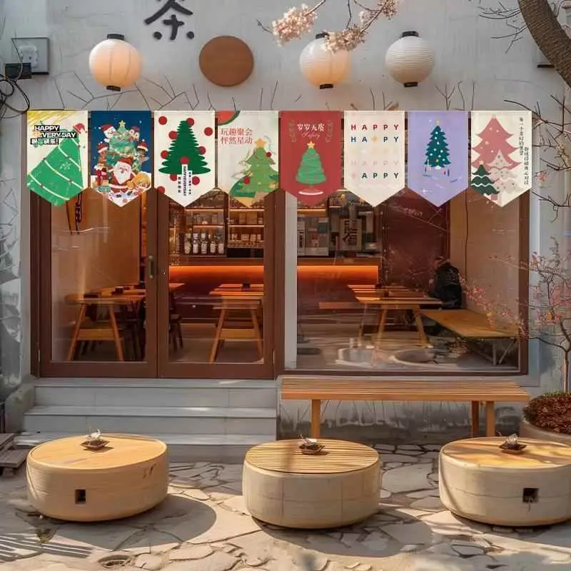 VIKAMA Christmas Triangle Flag Cartoon Santa Gift Xmas Tree Snow Globe Print Pennant Banner For Home Party Window Decor