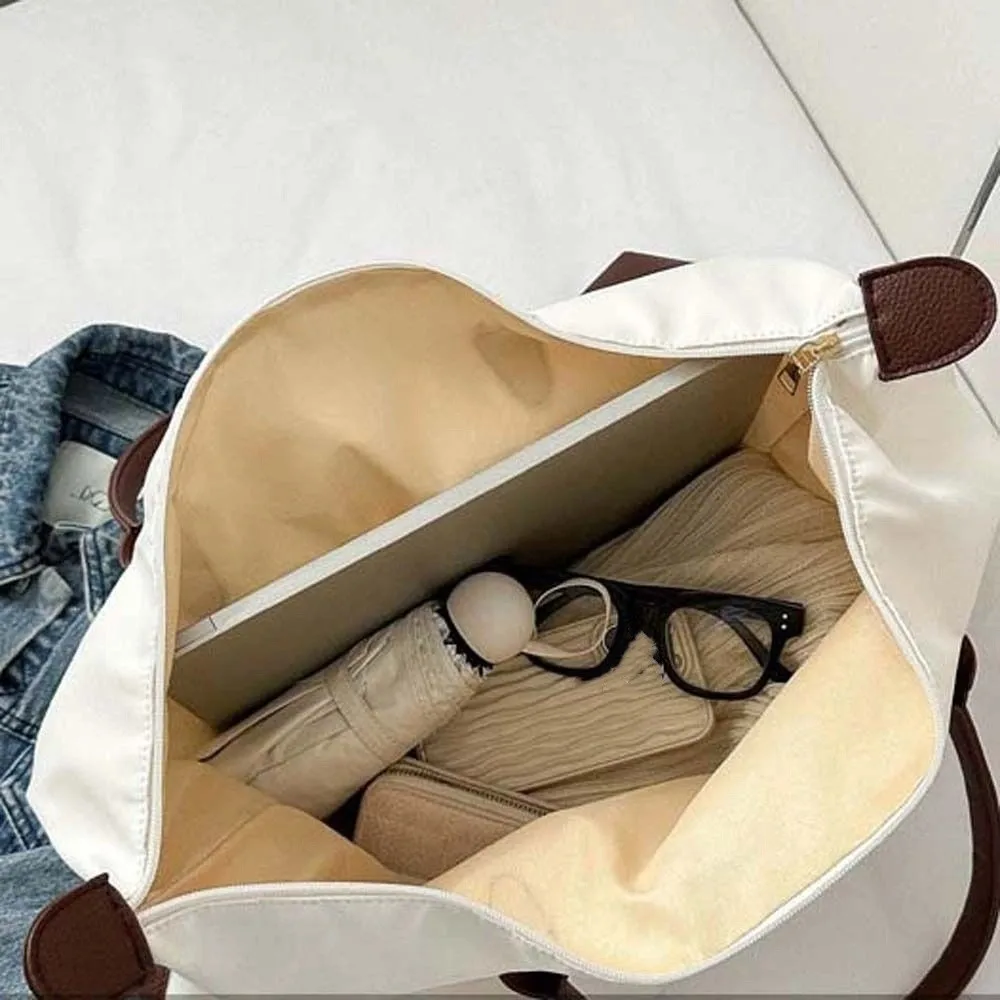 Neue Ins Einfarbige Wasserdichte Oxford-Nylon-Tragetasche im Koreanischen Stil mit Lederbesatz Handtasche Unterarm-Schultertasche für Outdoor und Pendeln – Detail 5