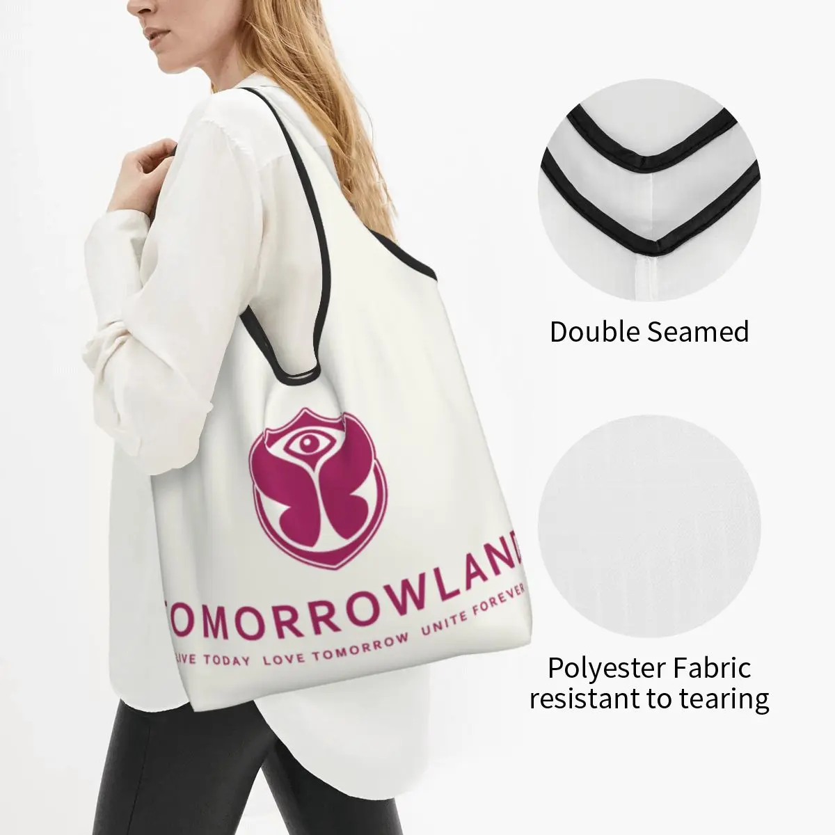 Tomorrowland Groceries Tote Shopping Bag Women Belgian Electronic Dance Music Festival Shopper Shoulder Bag Large Handbags