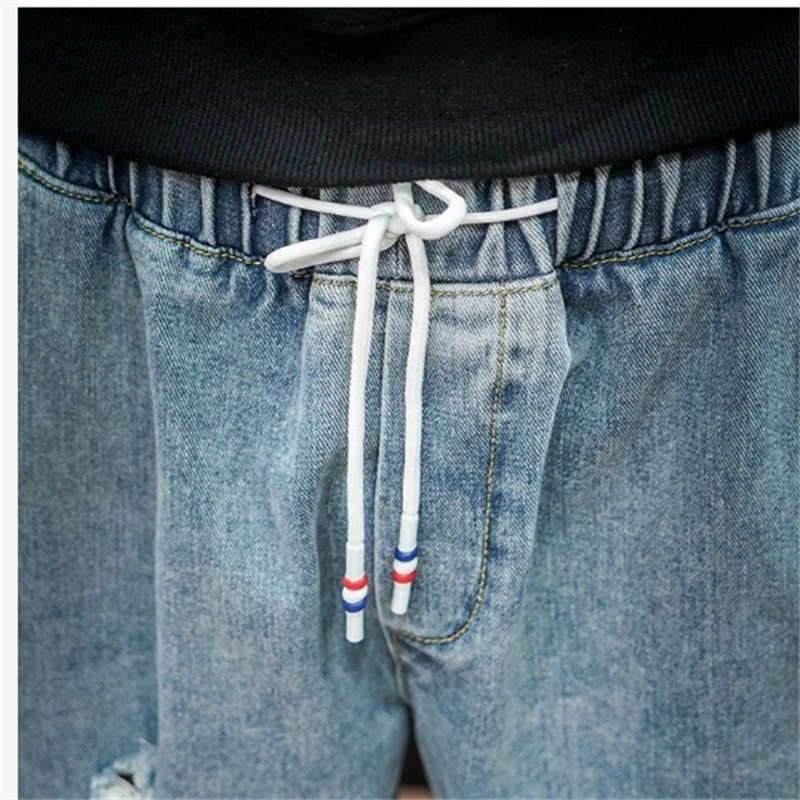 Calças jeans largas de harém masculino, calça de rua alta, jeans lavado azul, novo, outono