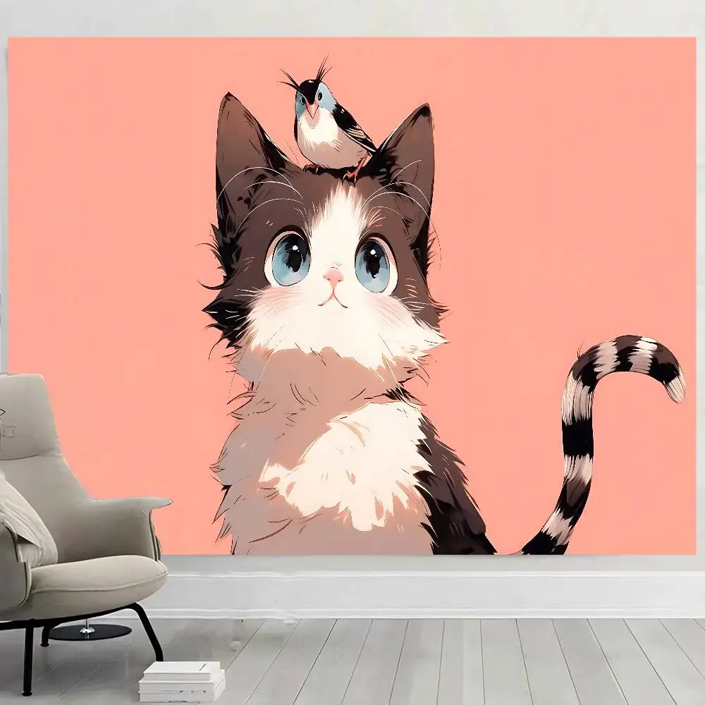 لطيف القط الكرتون الرسوم المتحركة عيد ميلاد سعيد حزب خلفية الديكور الاطفال صبي استحمام الطفل أنيمي التصوير خلفية البوليستر