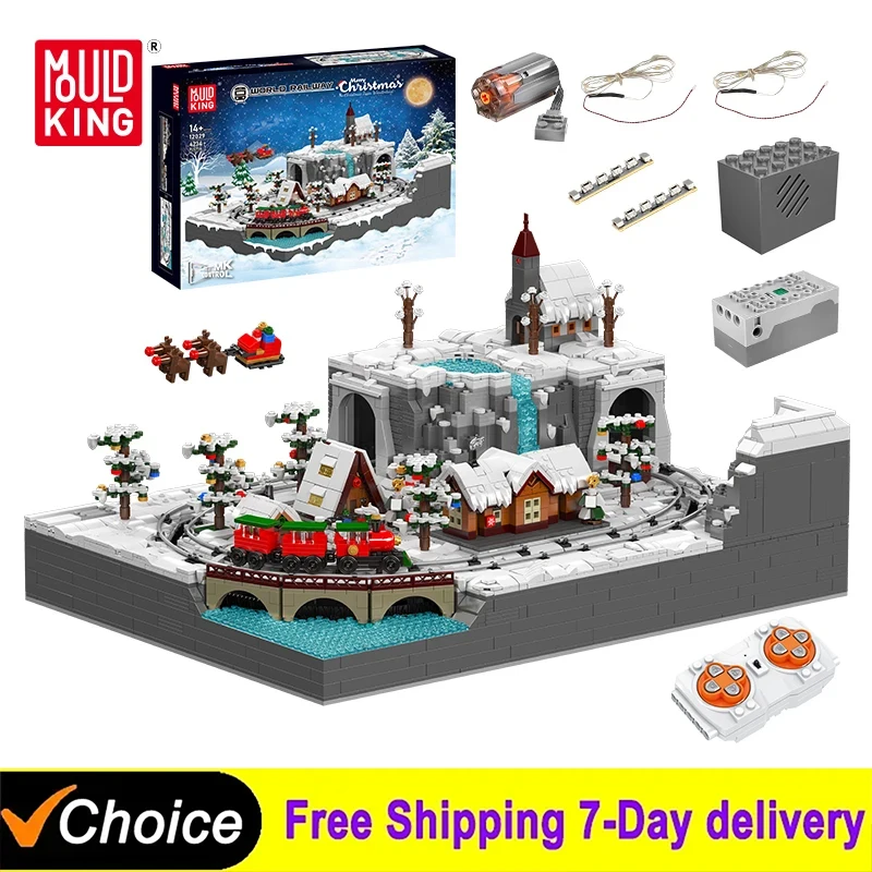 2024 NEW Christmas Building Block Motorized Christmas Train Wonderland Model Assembly Train Brick Toys Kids Christmas Gift Boys